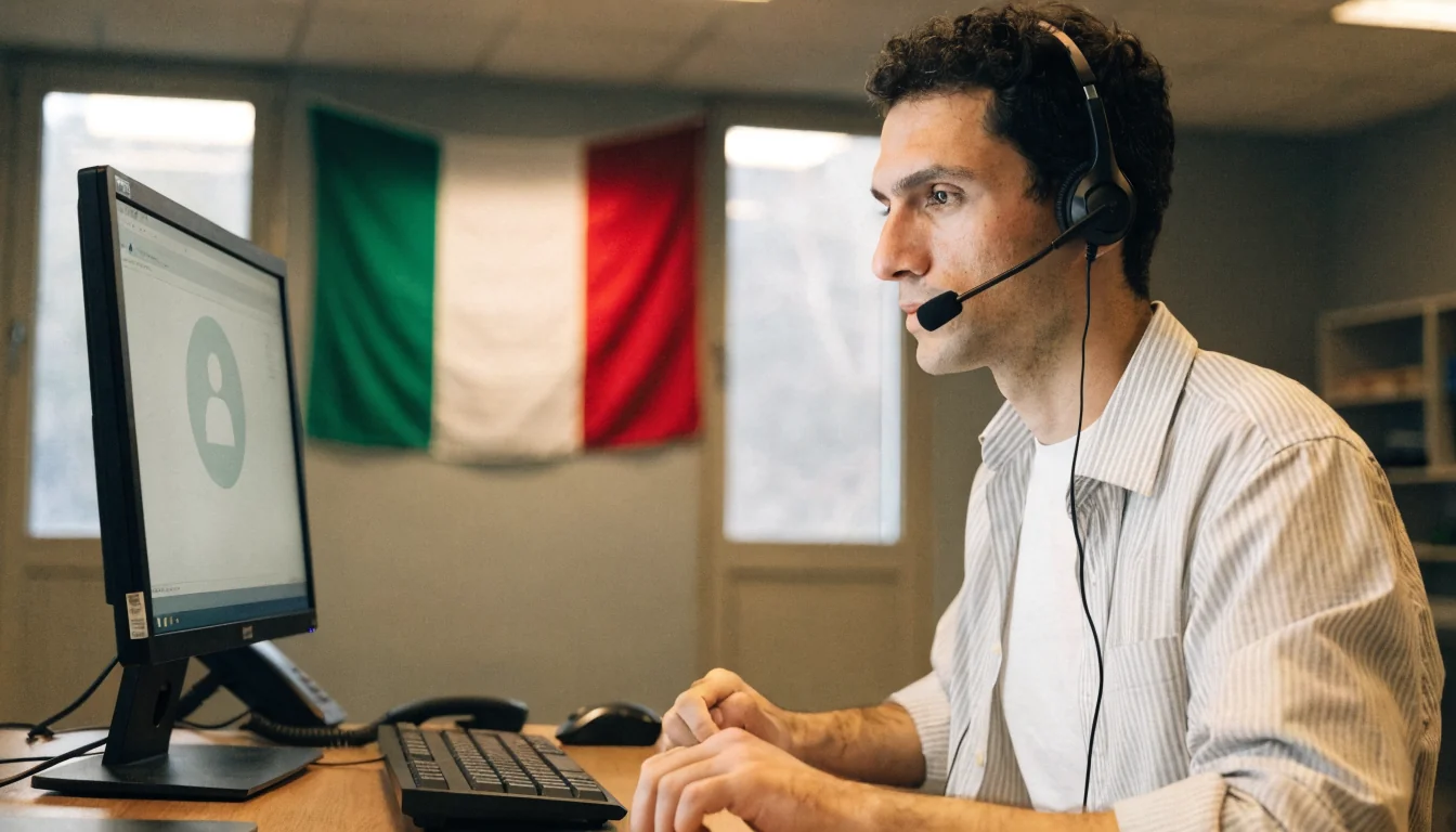 Operatore di supporto con cuffie e icona di assistenza