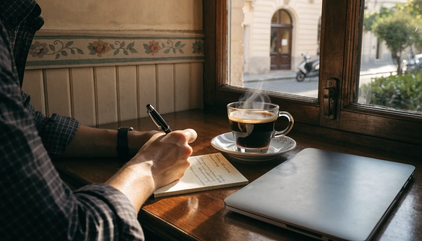 Persona che annota limiti di gioco in un caffè italiano